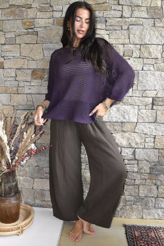 Conrad Grunge Loose Cotton Knit Aubergine
